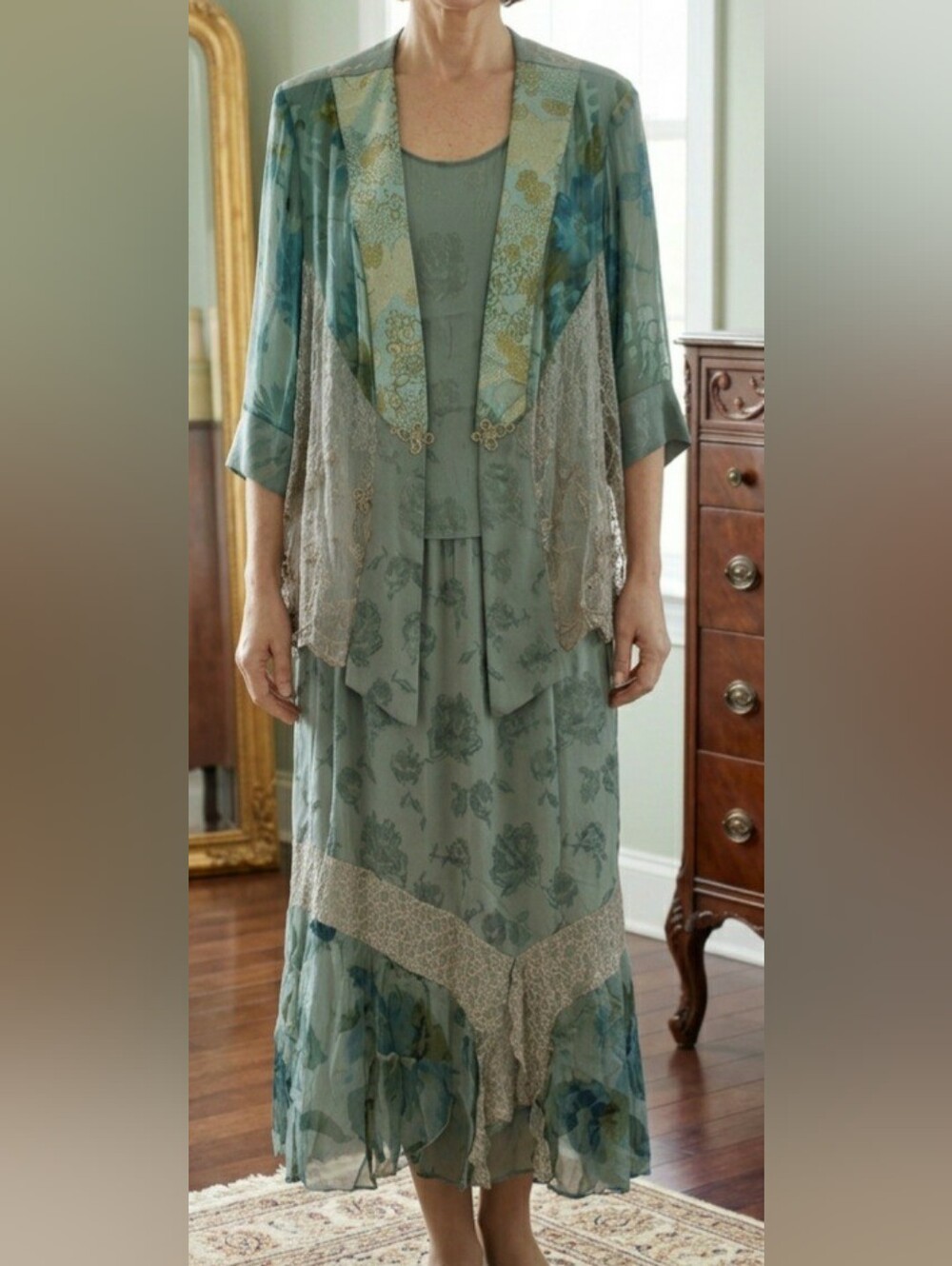 NWT Spencer Alexis 3pc Skirt Set Sage Green Floral Whimsigoth Boho